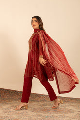 3 Piece Printed Chiffon Embroidered Suit (FL0004)